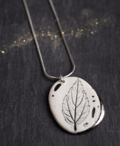 Leaf Print Necklace with Platinum Detailing
