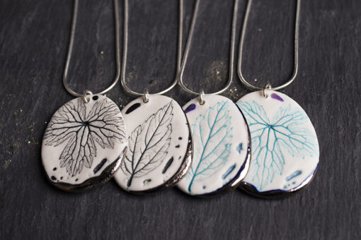 Leaf Print Necklace with Platinum Detailing - Image 4