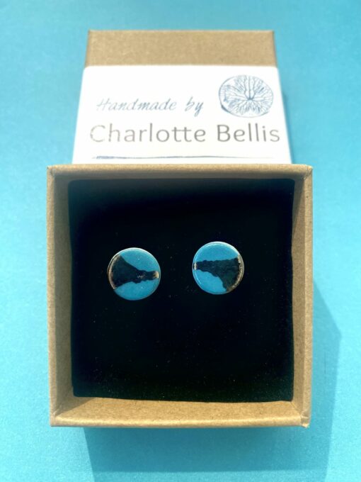 Disc Stud Earrings with Platinum or Copper Detailing - Image 2