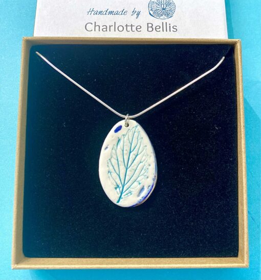 Leaf Print Necklace with Platinum Detailing - Image 5