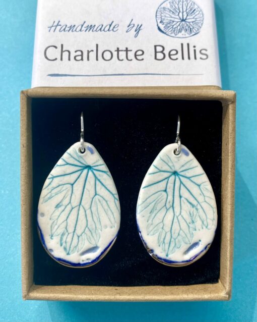 Leaf Print Earrings with Platinum Detailing - Image 3