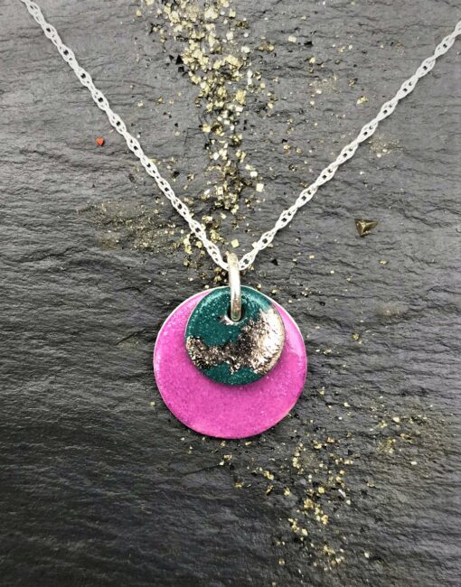 Dainty Double Disc Necklace with Platinum - Image 5