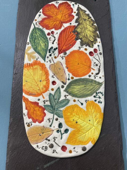 Autumn Leaves Porcelain Wall Plaque On Welsh Slate - Image 2