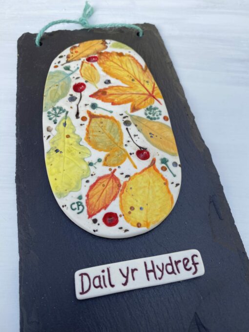 Autumn Leaves Porcelain Wall Plaque On Welsh Slate - Image 3