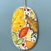 Autumn Leaves Porcelain Plaque with Hessian String