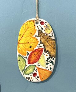 Autumn Leaves Porcelain Plaque with Hessian String