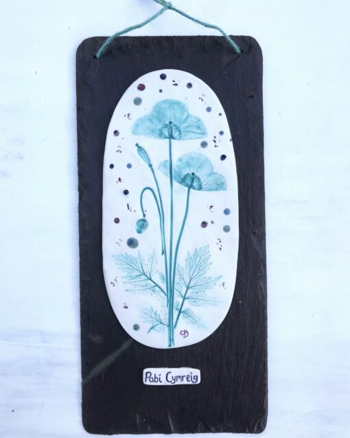 Pabi Cymreig (Welsh Poppy) Porcelain Wall Plaque - Image 2