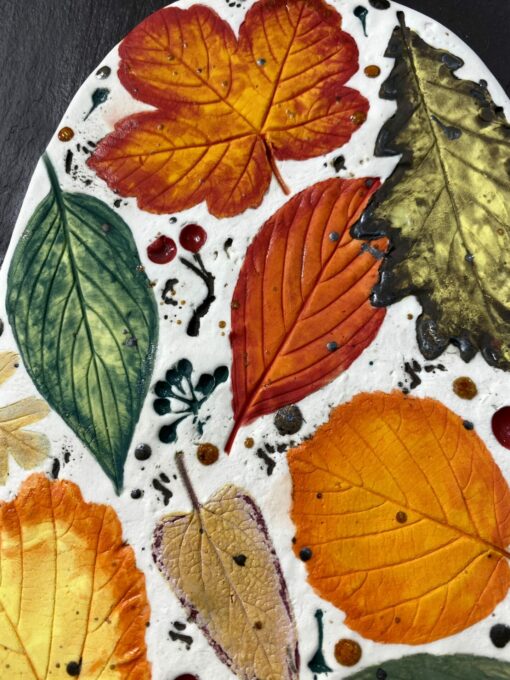 Autumn Leaves Porcelain Wall Plaque On Welsh Slate - Image 4