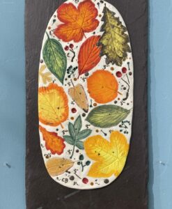 Autumn Leaves Porcelain Wall Plaque On Welsh Slate