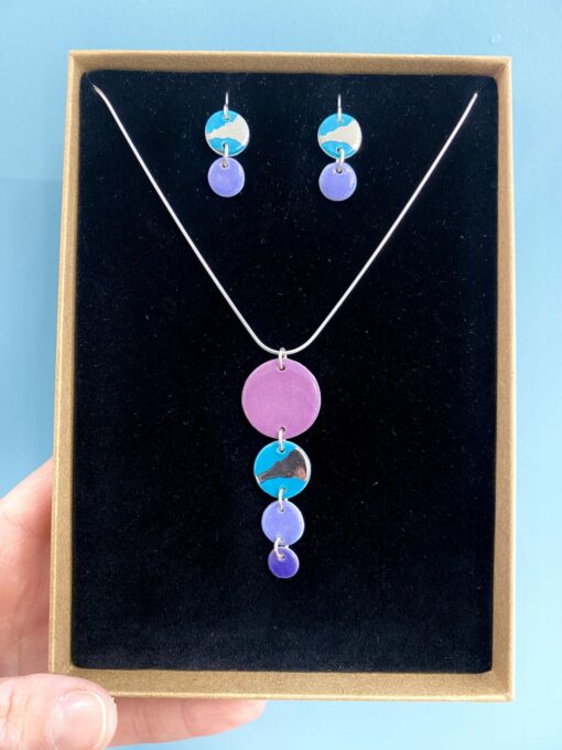 Coloured Disc Earrings with Platinum Detailing - Image 4