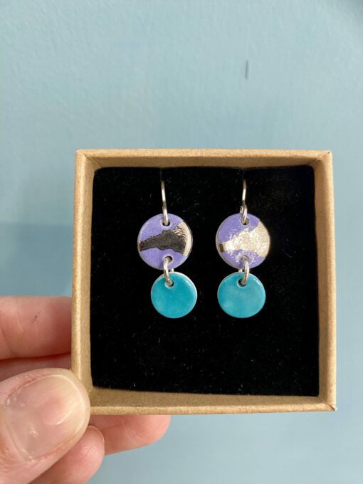 Coloured Disc Earrings with Platinum Detailing - Image 3