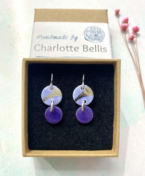 Coloured Disc Earrings with Platinum Detailing - Image 2