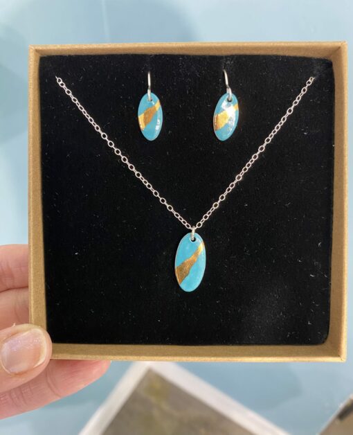 Oval Earrings with 24ct Gold Detailing - Image 12