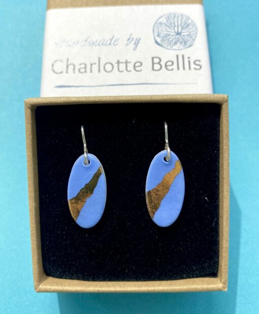 Oval Earrings with 24ct Gold Detailing - Image 2