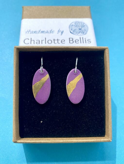 Oval Earrings with 24ct Gold Detailing - Image 3