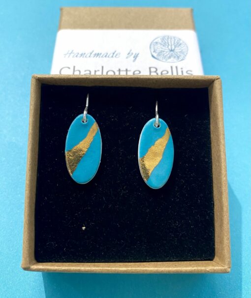 Oval Earrings with 24ct Gold Detailing - Image 4