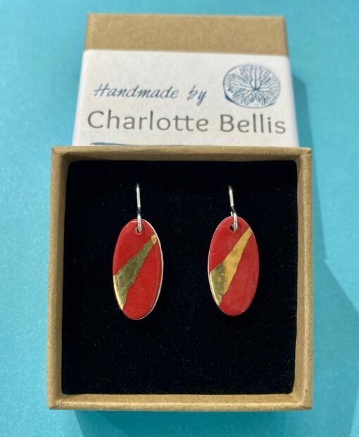 Oval Earrings with 24ct Gold Detailing - Image 7