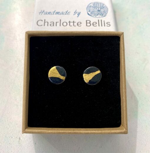 Disc Stud Earrings with 24ct Gold Detailing - Image 7