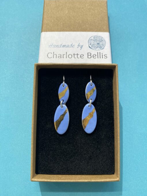 Oval Drop Earrings with 24ct Gold Detailing - Image 3