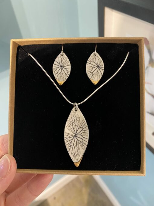Leaf Print Earrings with 24ct Gold Detailing - Image 4