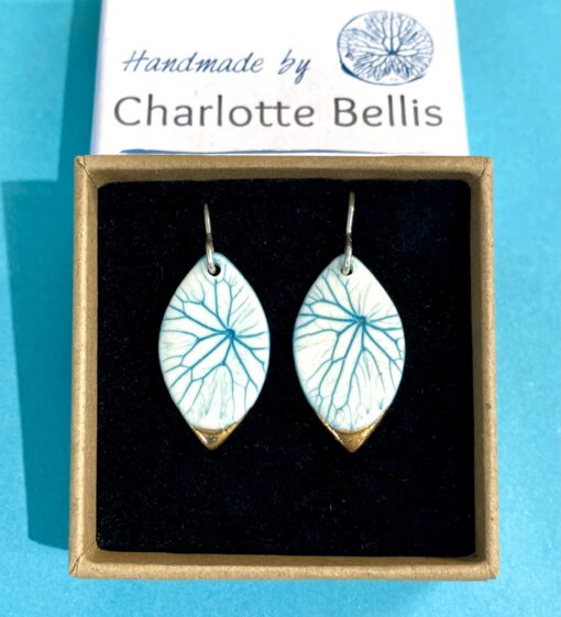 Leaf Print Earrings with 24ct Gold Detailing - Image 2