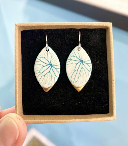 Leaf Print Earrings with 24ct Gold Detailing - Image 3