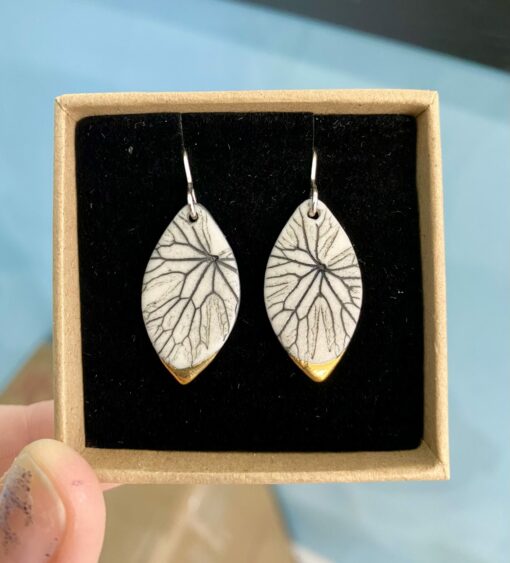 Leaf Print Earrings with 24ct Gold Detailing - Image 4
