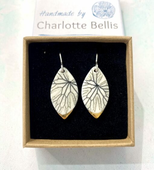 Leaf Print Earrings with 24ct Gold Detailing - Image 2