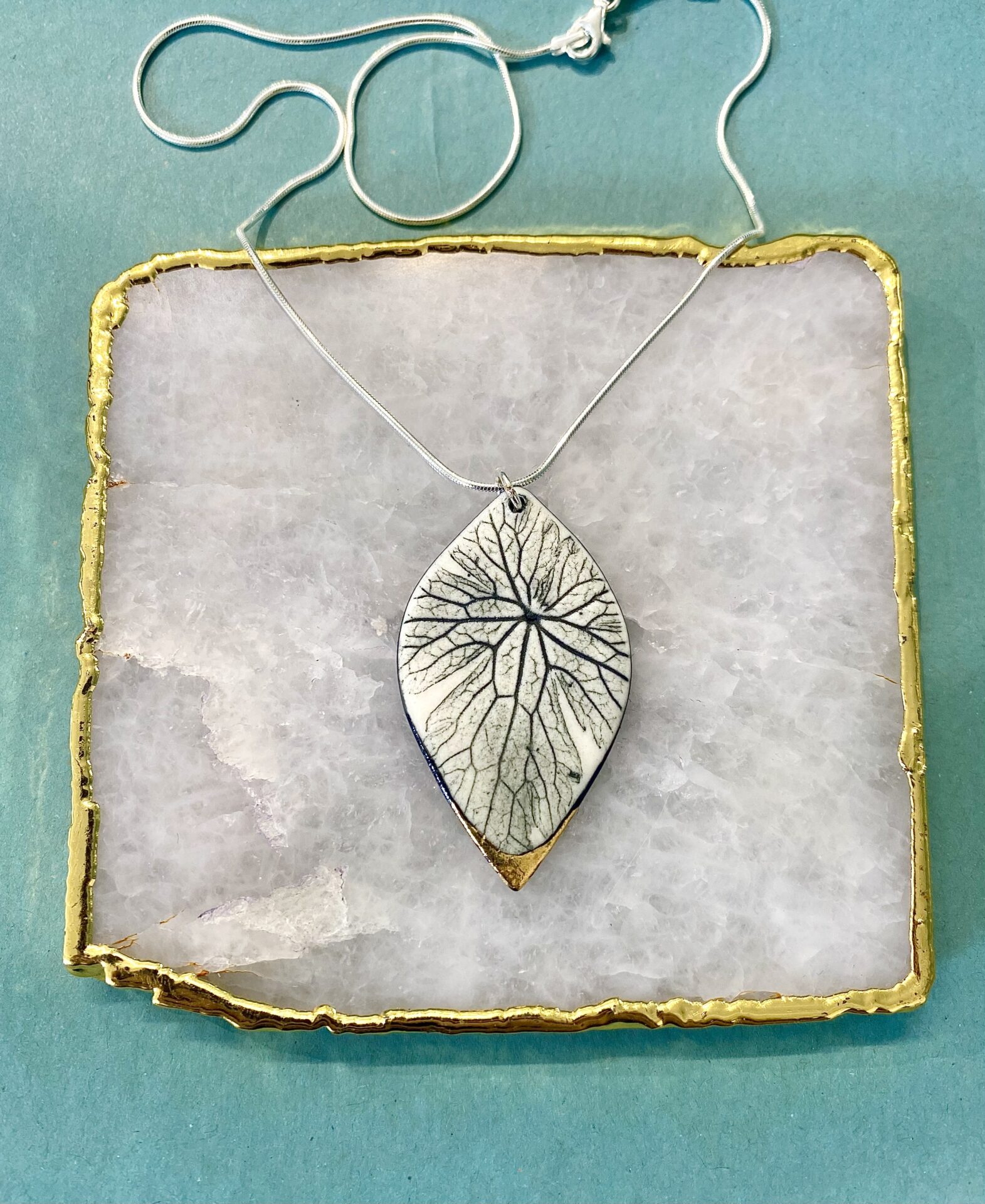 Leaf Print Necklace with 24ct Gold Detailing - Image 2