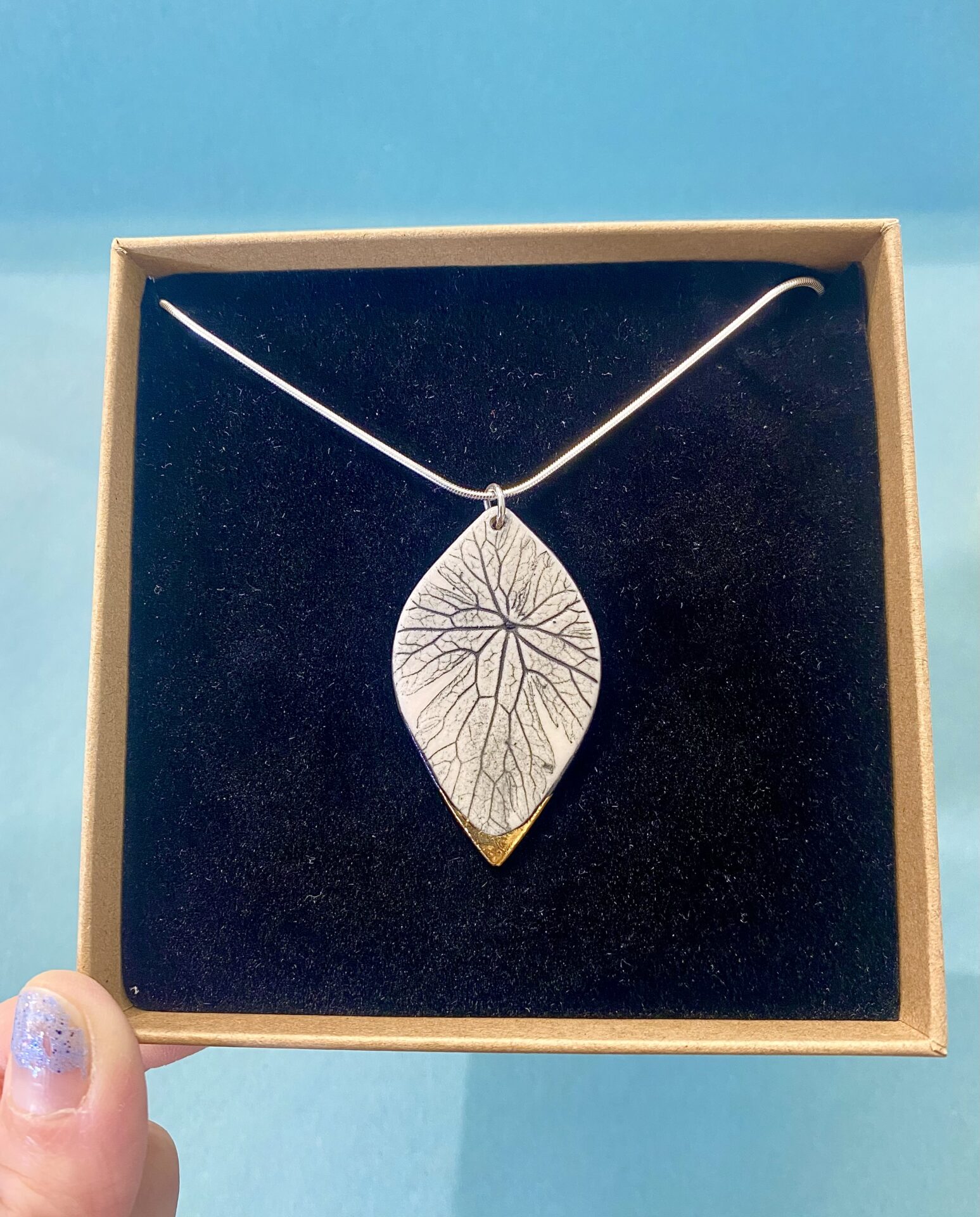 Leaf Print Necklace with 24ct Gold Detailing - Image 4