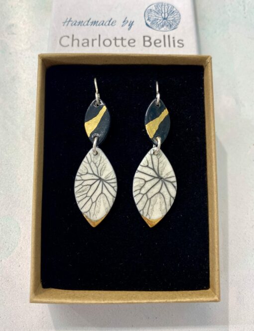 Leaf Print Earrings with 24ct Gold Detailing - Image 3