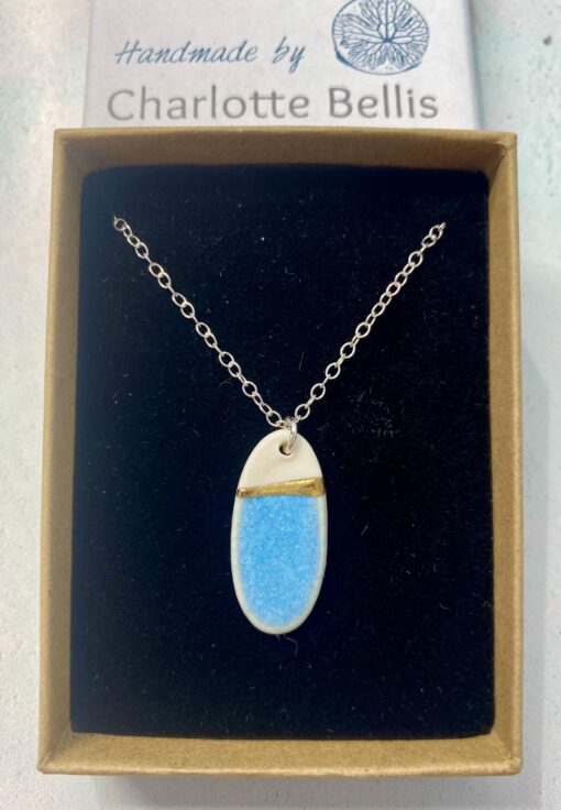 Sea Breeze Oval Necklace with 24ct Gold Detailing - Image 2