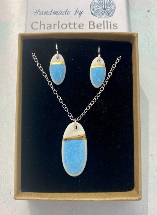 Sea Breeze Oval Earrings with 24ct Gold Detailing - Image 2