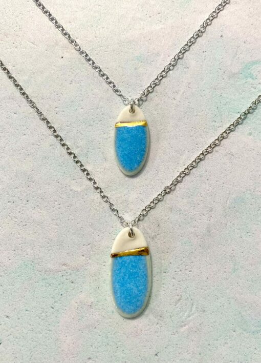 Sea Breeze Oval Necklace with 24ct Gold Detailing - Image 3
