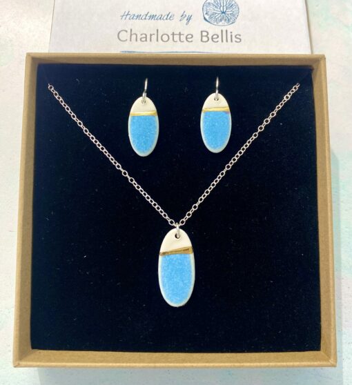 Sea Breeze Oval Earrings with 24ct Gold Detailing - Image 2
