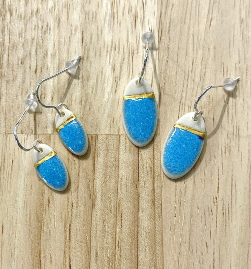 Sea Breeze Oval Earrings with 24ct Gold Detailing - Image 3