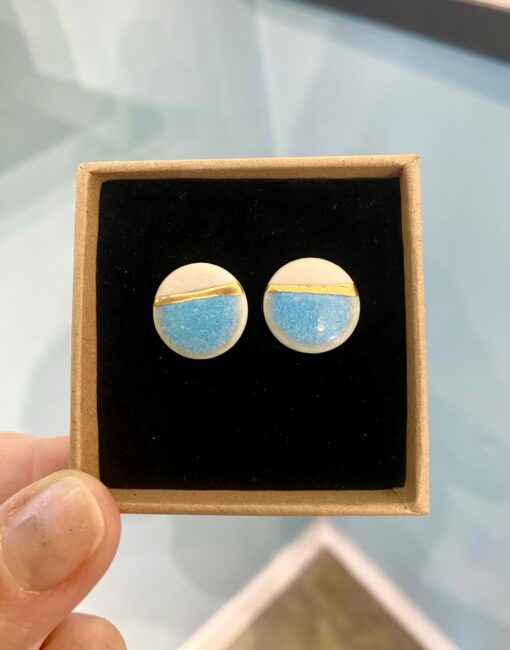 Sea Breeze Stud Earrings with 24ct Gold Detailing - Image 3